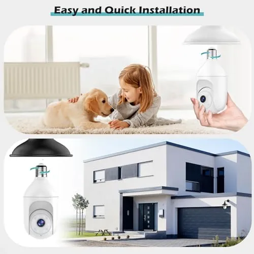 Recacam 2K Light Bulb Security Cameras Wireless Outdoor Indoor, 2.4GHz WiFi Cameras for Home Security with Spotlight, Color