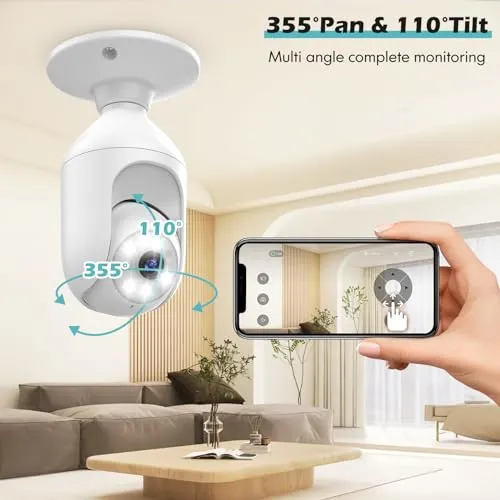 Recacam 2K Light Bulb Security Cameras Wireless Outdoor Indoor, 2.4GHz WiFi Cameras for Home Security with Spotlight, Color