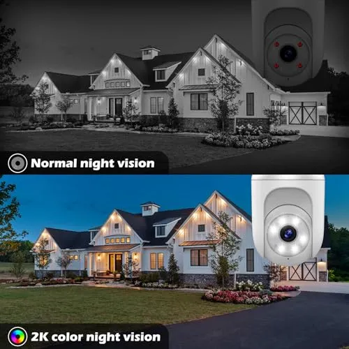 Recacam 2K Light Bulb Security Cameras Wireless Outdoor Indoor, 2.4GHz WiFi Cameras for Home Security with Spotlight, Color