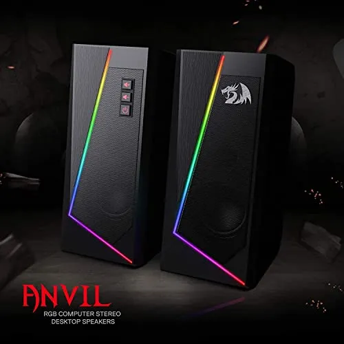 Redragon GS520 RGB Desktop Speakers, 2.0 Channel PC Computer Stereo Speaker with 6 Colorful LED Modes, Enhanced Sound and