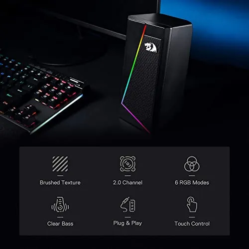 Redragon GS520 RGB Desktop Speakers, 2.0 Channel PC Computer Stereo Speaker with 6 Colorful LED Modes, Enhanced Sound and