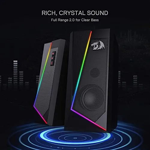 Redragon GS520 RGB Desktop Speakers, 2.0 Channel PC Computer Stereo Speaker with 6 Colorful LED Modes, Enhanced Sound and