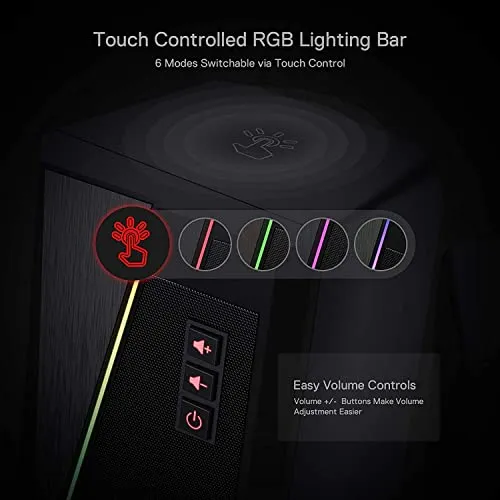 Redragon GS520 RGB Desktop Speakers, 2.0 Channel PC Computer Stereo Speaker with 6 Colorful LED Modes, Enhanced Sound and