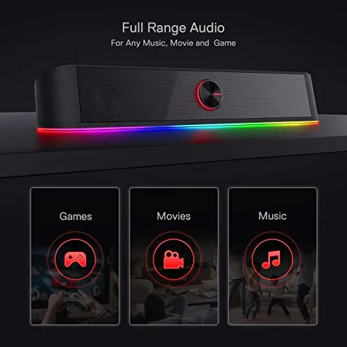 Redragon GS560 RGB Desktop Soundbar, 2.0 Channel Computer Speaker with Dynamic Lighting Bar Audio-Light Sync/Display,