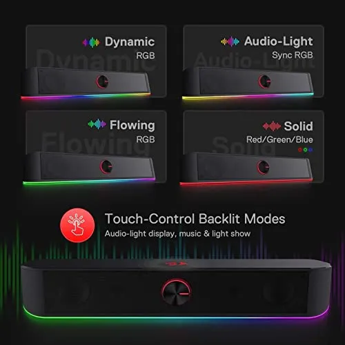 Redragon GS560 RGB Desktop Soundbar, 2.0 Channel Computer Speaker with Dynamic Lighting Bar Audio-Light Sync/Display,