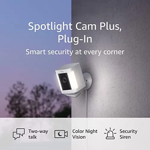 Ring Spotlight Cam Plus, Plug-in | Two-Way Talk, Color Night Vision, and Security Siren (2022 release) - White security