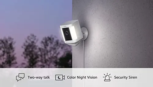 Ring Spotlight Cam Plus, Plug-in | Two-Way Talk, Color Night Vision, and Security Siren (2022 release) - White security
