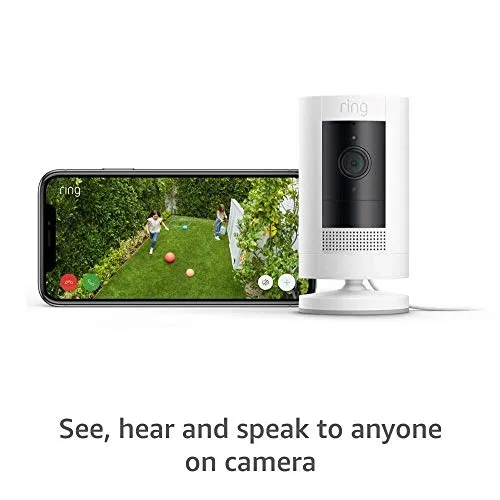 Ring Stick Up Cam Plug-In | Weather-Resistant Outdoor Camera, Live View, Color Night Vision, Two-way Talk, Motion alerts,