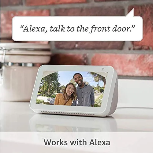 Ring Video Doorbell, Satin Nickel bundle with Ring Stick Up Cam Battery, White security camera - close-up