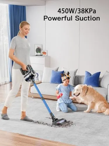 Roanow Cordless Vacuum Cleaner, 450W/38KPA Cordless Vacuum with LED Display, 55Mins Runtime Lightweight & Ultra-Quiet