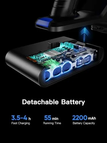 Roanow Cordless Vacuum Cleaner, 450W/38KPA Cordless Vacuum with LED Display, 55Mins Runtime Lightweight & Ultra-Quiet