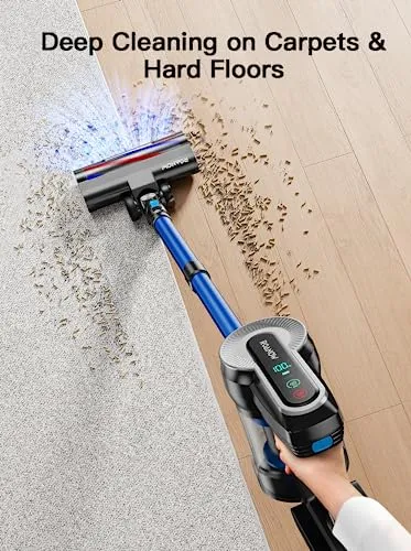 Roanow Cordless Vacuum Cleaner, 450W/38KPA Cordless Vacuum with LED Display, 55Mins Runtime Lightweight & Ultra-Quiet