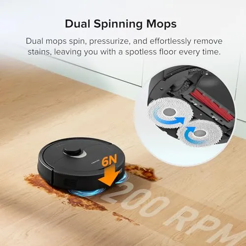 roborock Q Revo Robot Vacuum and Mop, Auto-Drying, Auto Mop Washing, Dual Spinning Mops, Auto Mop Lifting, Self-Refilling,