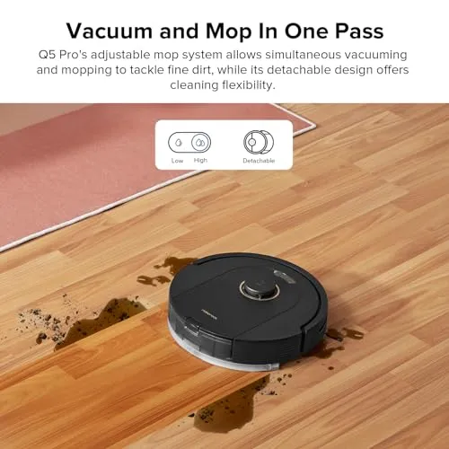 roborock Q5 Pro Robot Vacuum and Mop Combo, 5500Pa Suction, DuoRoller Brush, LiDAR Navigation, Robotic Vacuum Cleaner with