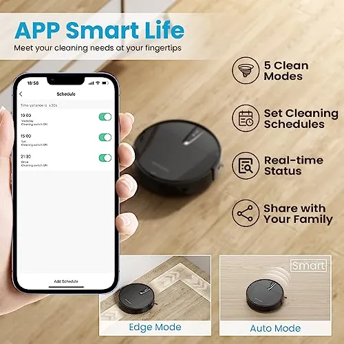 ROPVACNIC Robot Vacuum Cleaner with 3000Pa Cyclone Suction, APP/Voice/Remote Control, Automatic Self-Charging Robotic