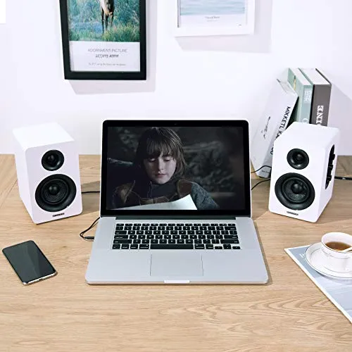 Sanyun SW208 3" Active Bluetooth 5.0 Bookshelf Speakers – 60W Carbon Fiber Speaker Unit - Built-in 24bit DAC Dynamic 3D