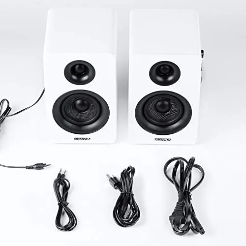 Sanyun SW208 3" Active Bluetooth 5.0 Bookshelf Speakers – 60W Carbon Fiber Speaker Unit - Built-in 24bit DAC Dynamic 3D