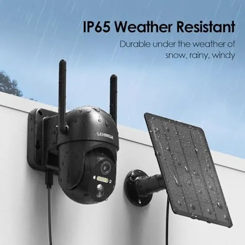 SEHMUA Solar Security Cameras Wireless Outdoor, 2K 360° View Battery Powered Outdoor Camera, WiFi Home Security with