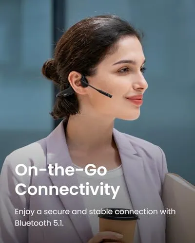 SHOKZ OpenComm2 Open-Ear Bone Conduction Headphones, Wireless Bluetooth Computer Headsets with Noise Canceling Mic and Mute