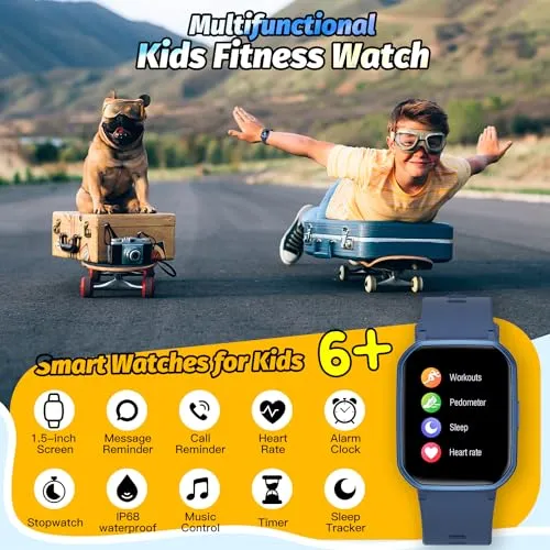 Slothcloud Kids Smart Watch for Boys,IP68 Waterproof Kids Fitness Tracker Watch with 1.5 Inch DIY Face,Heart Rate Sleep