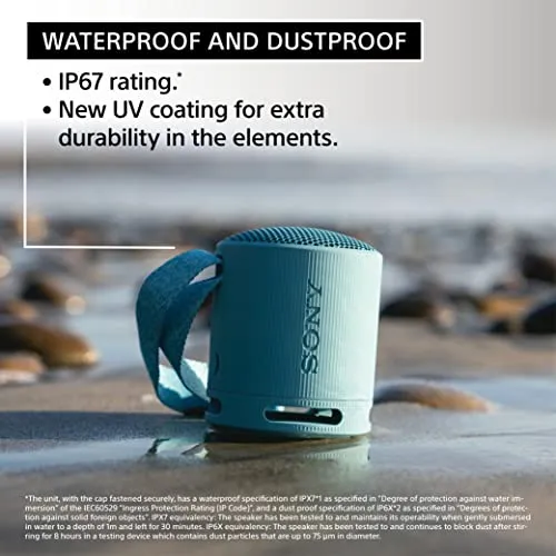 Sony SRS-XB100 Wireless Bluetooth Portable Lightweight Super-Compact Travel Speaker, Extra-Durable IP67 Waterproof &