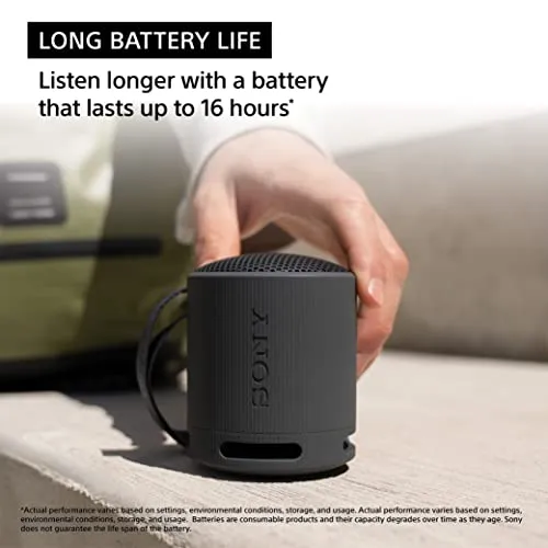 Sony SRS-XB100 Wireless Bluetooth Portable Lightweight Super-Compact Travel Speaker, Extra-Durable IP67 Waterproof &