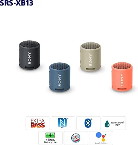 Sony SRS-XB13 EXTRA BASS Wireless Bluetooth Portable Lightweight Compact Travel Speaker, IP67 Waterproof & Durable for