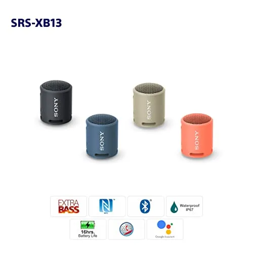 Sony SRS-XB13 EXTRA BASS Wireless Bluetooth Portable Lightweight Compact Travel Speaker, IP67 Waterproof & Durable for