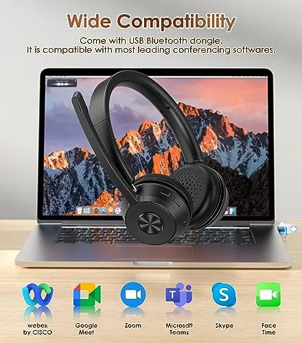 Soothielec (Upgraded Version) Wireless Headset, Bluetooth Headset with Noise Cancelling Microphone, Best Headset with Mic