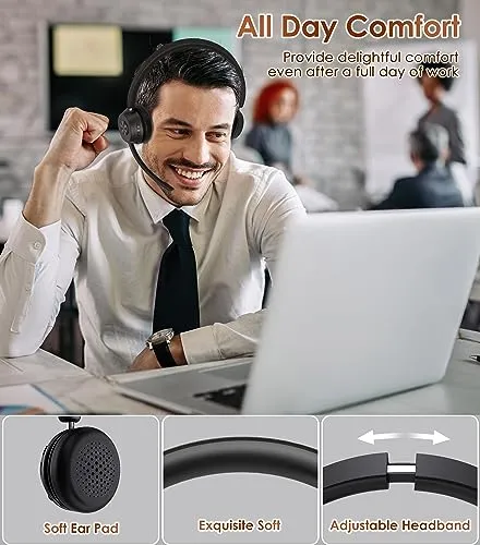 Soothielec (Upgraded Version) Wireless Headset, Bluetooth Headset with Noise Cancelling Microphone, Best Headset with Mic