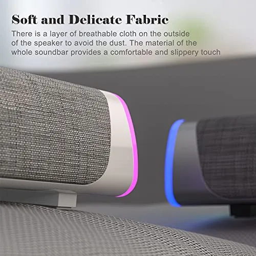 SOULION R30 Computer Speakers, USB Powered 3.5mm AUX Small PC Speakers, Colorful LED Lights with Switch Button, Surround