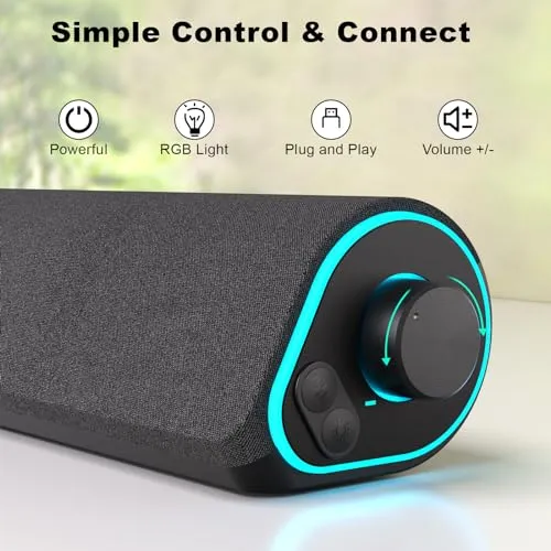 SOULION R50 Bluetooth Computer Speakers, 3.5mm PC Sound Bar for Desktop Monitor, Wired USB Powered & Colorful RGB Lights