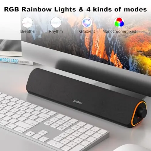 SOULION R50 Bluetooth Computer Speakers, 3.5mm PC Sound Bar for Desktop Monitor, Wired USB Powered & Colorful RGB Lights