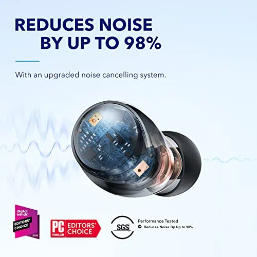 Soundcore by Anker Space A40 Auto-Adjustable Active Noise Cancelling Wireless Earbuds, Reduce Noise by Up to 98%, 50H