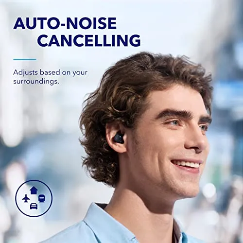 Soundcore by Anker Space A40 Auto-Adjustable Active Noise Cancelling Wireless Earbuds, Reduce Noise by Up to 98%, 50H