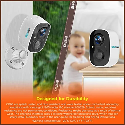 Sovmiku C6S 2K Battery Security Camera Wireless Outdoor, Battery Powered Camera, Two-Way Audio, PIR Motion Detection, Easy