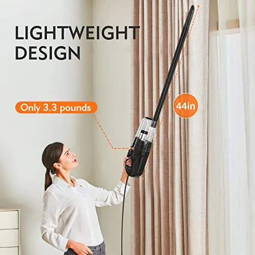 SOWTECH Corded Stick Vacuum Cleaner, 20Kpa Powerful Suction Stick Vacuum with 23Ft Cord, 6 in 1 Lightweight Vacuum Cleaner
