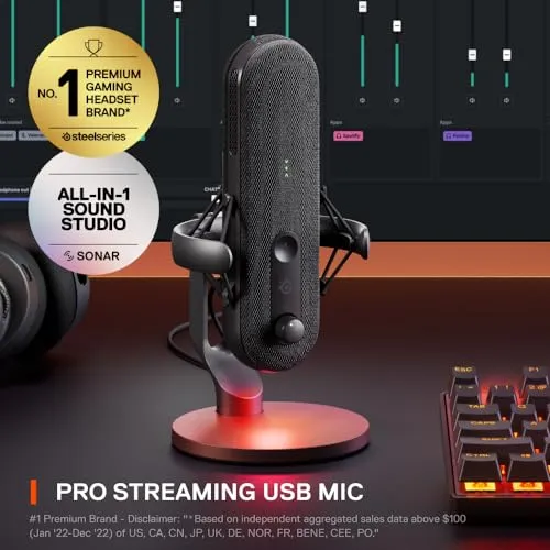 SteelSeries Alias USB Mic for PC — 3X Bigger Capsule for Gaming, Streaming and Podcasting — Sonar for Streamers Audio