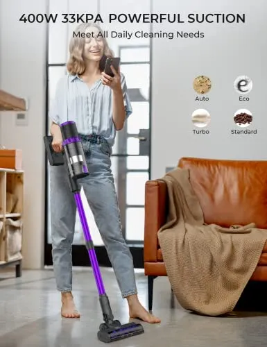 syvio 33Kpa Cordless Vacuum Cleaner with Digital Touchscreen, Lightweight Handheld Stick Vacuum, Auto Mode 30-60Min Runtime