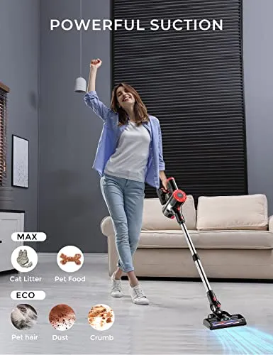 Syvio Cordless Vacuum Cleaner Rechargeable with 2200mAh Detachable Battery, 18000Pa Cyclone Vacuum with Double HEPA Filters,