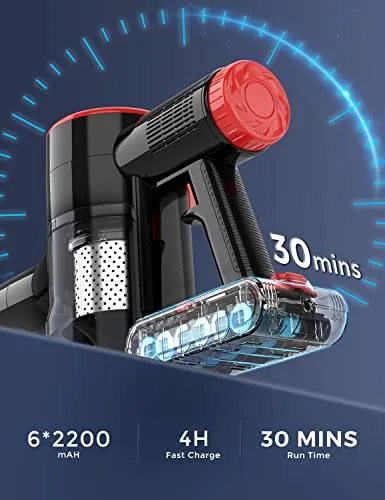 Syvio Cordless Vacuum Cleaner Rechargeable with 2200mAh Detachable Battery, 18000Pa Cyclone Vacuum with Double HEPA Filters,