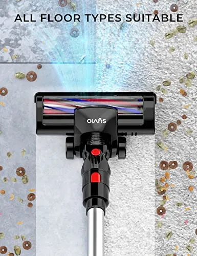Syvio Cordless Vacuum Cleaner Rechargeable with 2200mAh Detachable Battery, 18000Pa Cyclone Vacuum with Double HEPA Filters,