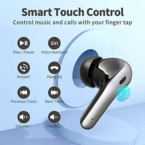 TAGRY Bluetooth Headphones True Wireless Earbuds 60H Playback LED Power Display Earphones with Wireless Charging Case IPX5