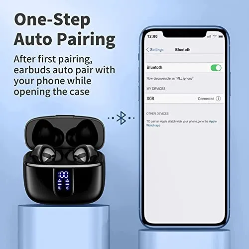 TAGRY Bluetooth Headphones True Wireless Earbuds 60H Playback LED Power Display Earphones with Wireless Charging Case IPX5