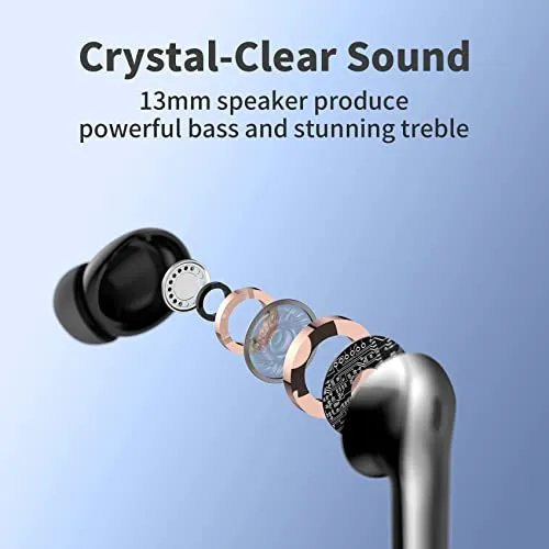 TAGRY Bluetooth Headphones True Wireless Earbuds 60H Playback LED Power Display Earphones with Wireless Charging Case IPX5