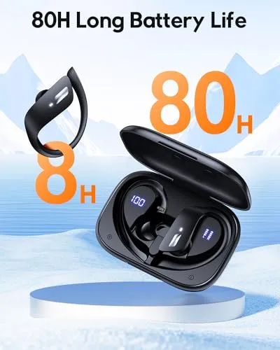 TAGRY Bluetooth Headphones Wireless Earbuds 80Hrs Playtime IPX7 Waterproof Ear buds with Earhook Over Ear Earphones Build-in