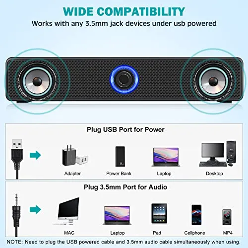 TAOTOSUNE Computer Speakers, USB Powered PC Speakers Wired Stereo Desktop Speakers for Computer, Desktop, Laptop, PC, Pad,