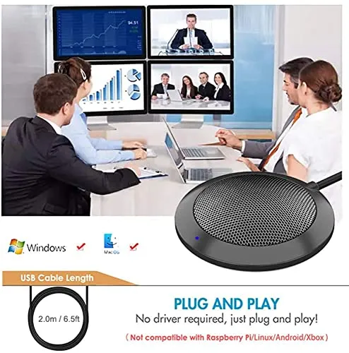 TKGOU Conference USB Microphone, Computer Desktop Mic with LED Indicator, TKGOU Plug & Play Omnidirectional Condenser PC