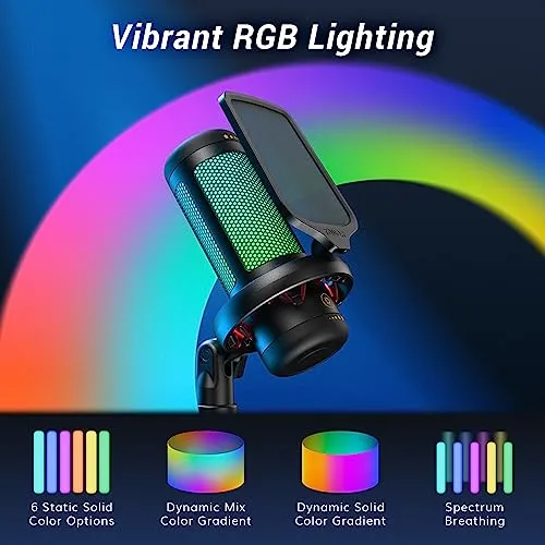 TONOR Gaming Mic, USB Microphone for PC Computer, Cardioid Condenser Mic with Adjustable RGB Modes & Brightness, Quick Mute,