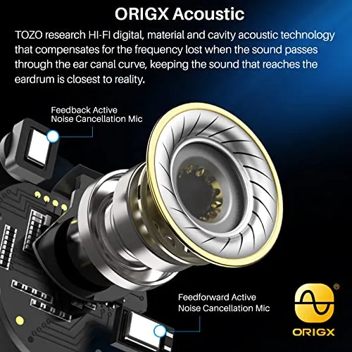 TOZO NC9 Hybrid Active Noise Cancelling Wireless Earbuds, in Ear Headphones IPX6 Waterproof Bluetooth 5.3 Stereo Earphones,